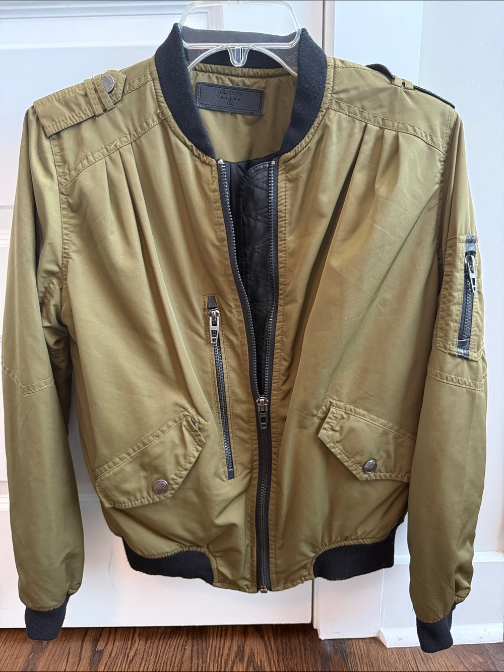 Blank NYC Olive Green Bomber Jacket with Black Trim